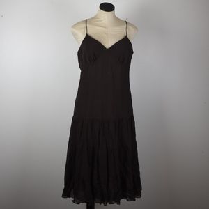 Michael Kors Brown Silk Midi Textured Dress Ruffle Botton 8